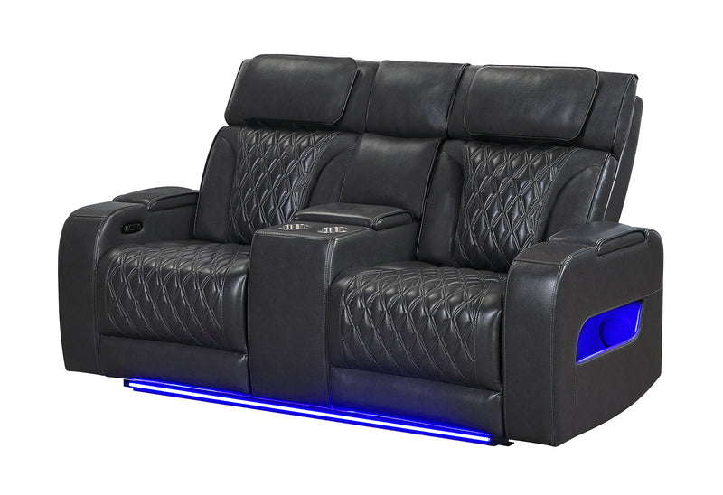 U8611 BLANCHE CHARCOAL PWR CON REC LOVESEAT WITH PHR, LED & SPEAKER