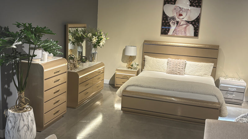 GENESIS GOLD QUEEN BED WITH LED