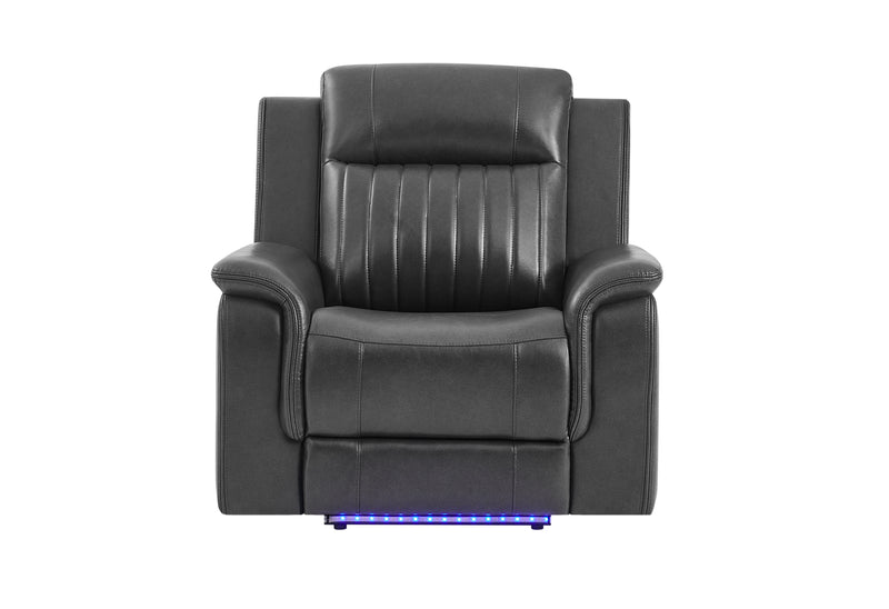 U8879 BLANCHE CHARCOAL WITH BLACK WELT POWER RECLINER WITH LED