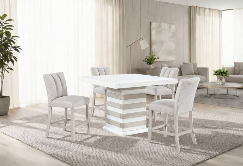 D2507 BAR TABLE WITH 6 D06 BAR STOOLS BEIGE