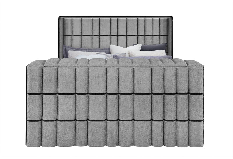 ISABELLA GREY KING BED W/LED, TV LIFT, SPEAKER AND FIREPLACE