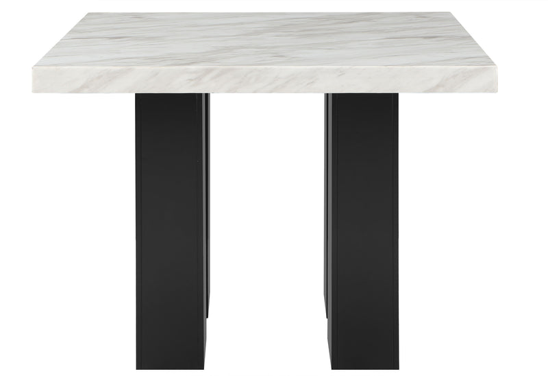 D04 WHITE BAR TABLE AND 6 D04 BLACK BAR STOOL