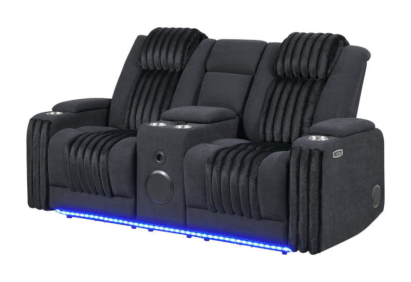 U8000 BLACK PWR CONSOLE REC LOVESEAT W/PHR, LED AND SPEAKER