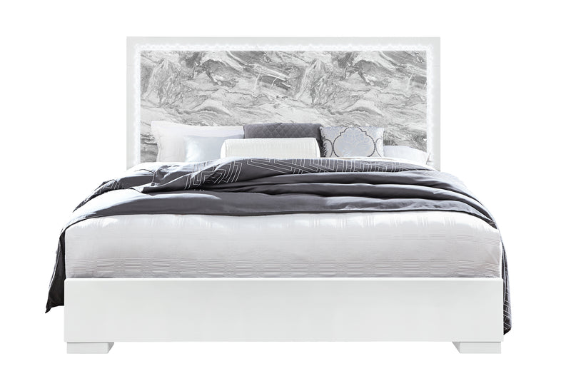 NAOMI SILVER MARBLE KING BED WITH LED