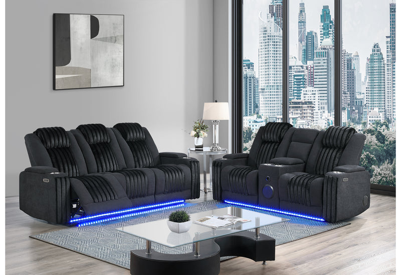 U8000 BLACK PWR REC SOFA/PWR CONSOLE REC LOVESEAT W/PHR