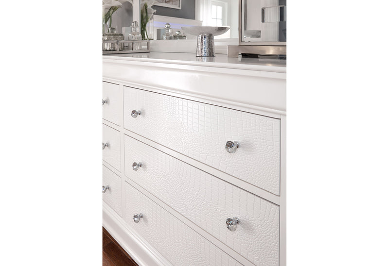 POMPEI WHITE QUEEN BED WITH LED DRESSER MIRROR AND NIGHTSTAND