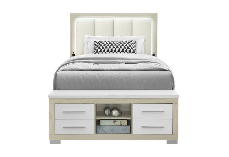 EMMA NATURAL/WHITE FULL BED WITH LED AND USB