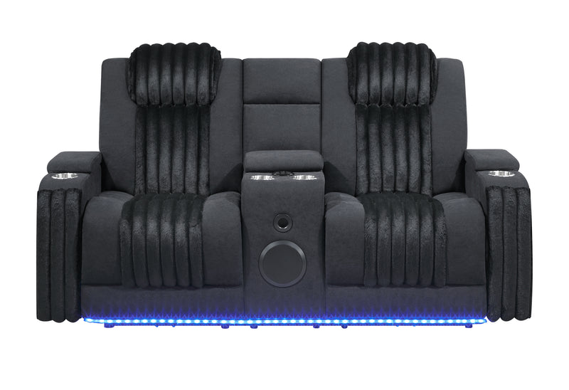 U8000 BLACK PWR CONSOLE REC LOVESEAT W/PHR, LED AND SPEAKER