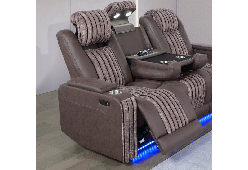 U8000 BROWN PWR REC SOFA W/PHR, DDT, READING LIGHT & LED LIGHT