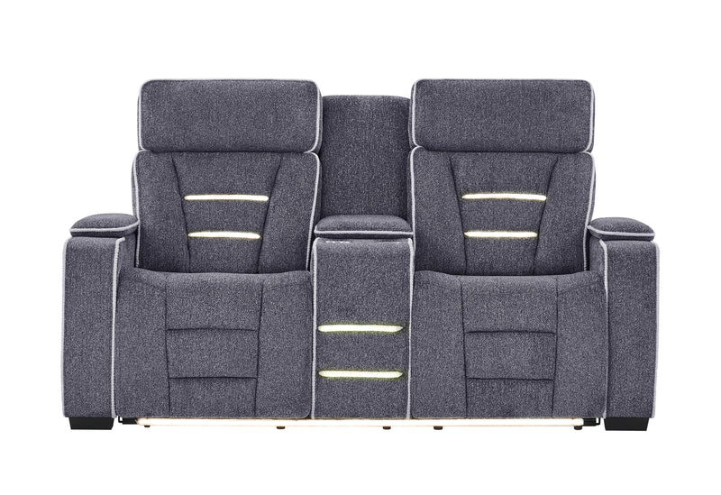U1895 GREY P2 CONSOLE RECLINING LOVESEAT WITH IS AND LED