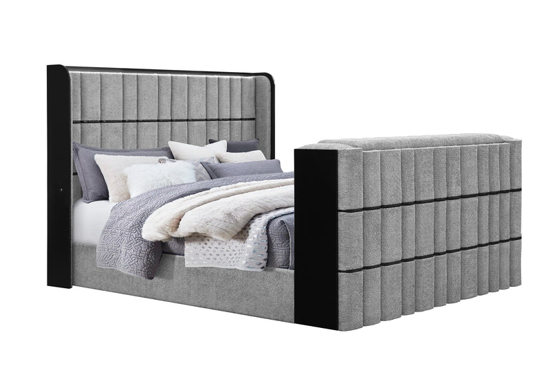 ISABELLA GREY KING BED W/LED, TV LIFT, SPEAKER AND FIREPLACE