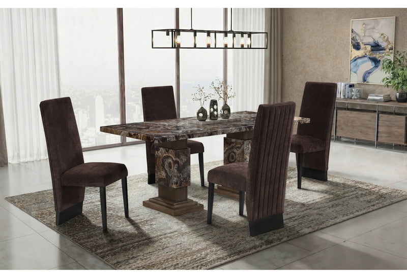 D12 BROWN DINING TABLE WITH 4 D12 BROWN DINING CHAIRS