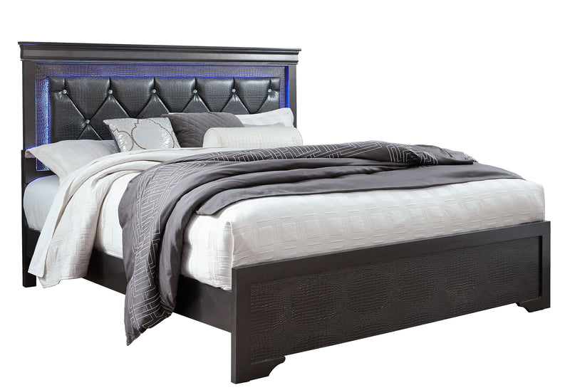 POMPEI METALLIC GREY KING BED WITH LED