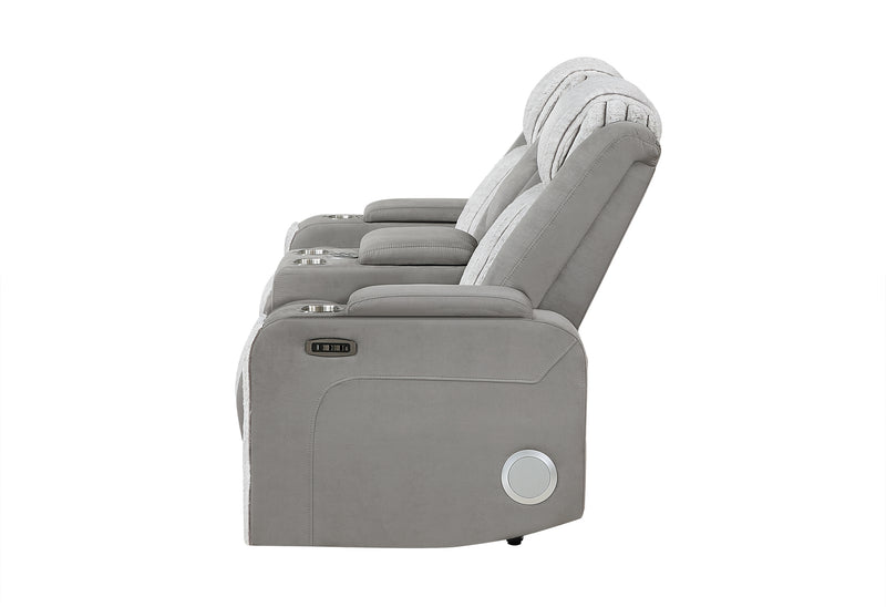 U8000 GREY PWR CONSOLE REC LOVESEAT W/PHR, LED AND SPEAKER