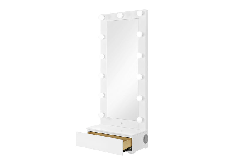 ELLA WHITE NARROW TALL MIRROR WITH LED AND SPEAKER