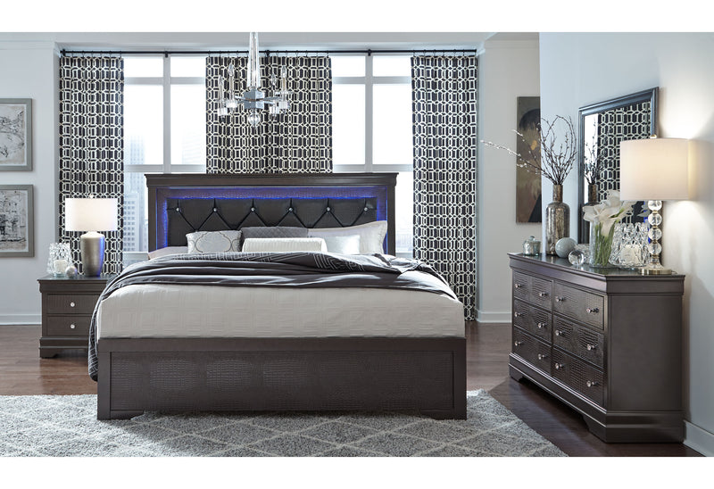 POMPEI METALLIC GREY KING BED WITH LED