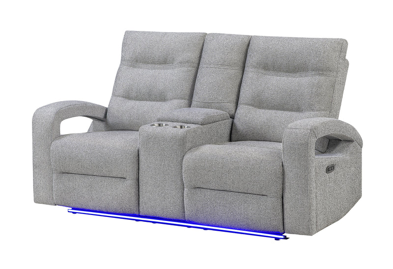 U6611 GREY 15 POWER CONSOLE RECLINING LOVESEAT WITH LED