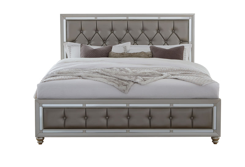 RILEY SILVER QUEEN BED, DRESSER, MIRROR, NIGHTSTAND