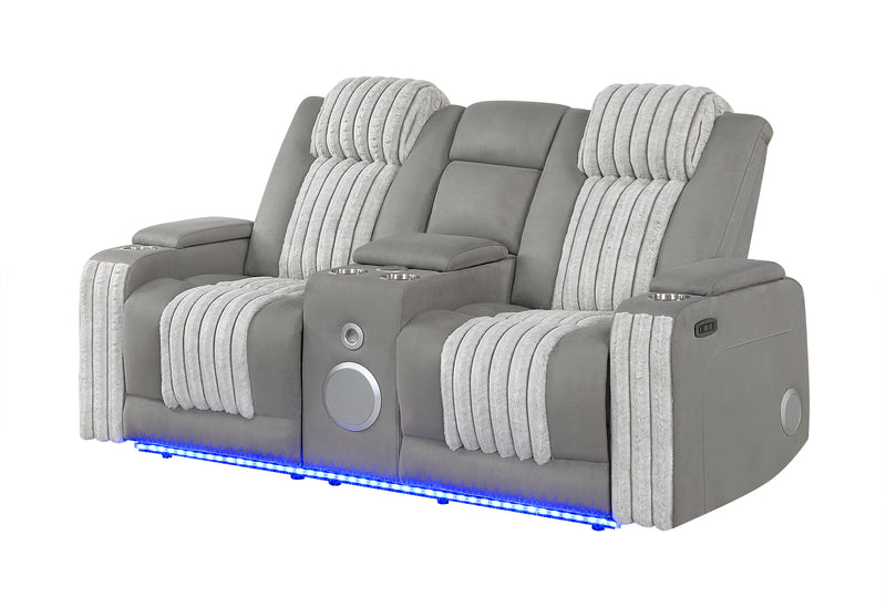 U8000 GREY PWR CONSOLE REC LOVESEAT W/PHR, LED AND SPEAKER