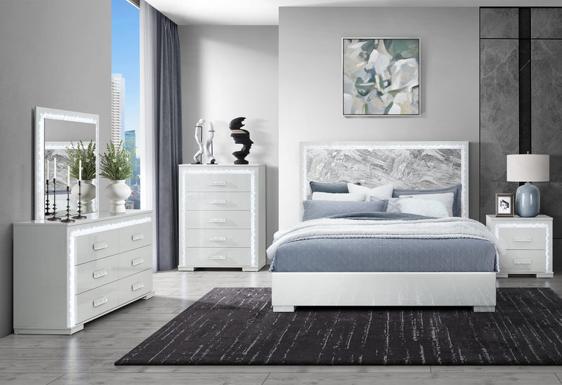 NAOMI SILVER MARBLE FULL BED WITH LED