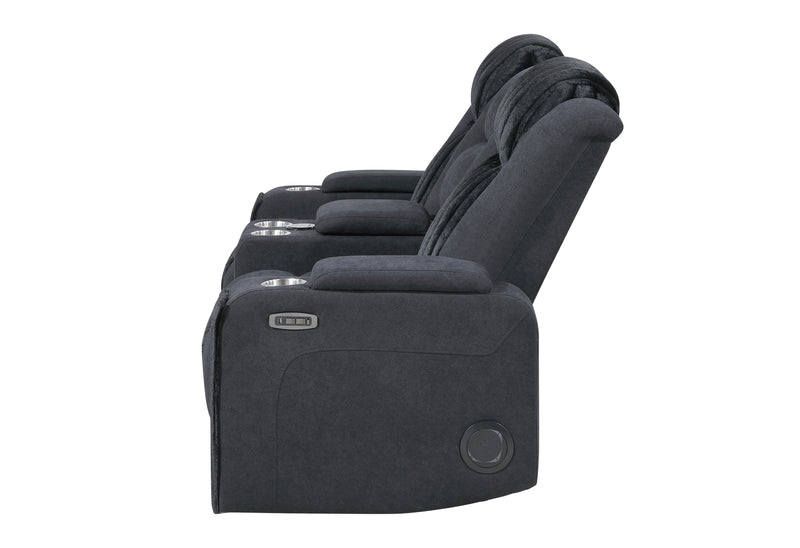 U8000 BLACK PWR CONSOLE REC LOVESEAT W/PHR, LED AND SPEAKER