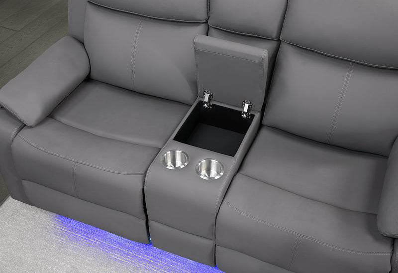 U6026 GREY PU 46A CONSOLE RECLINING LOVESEAT WITH LED