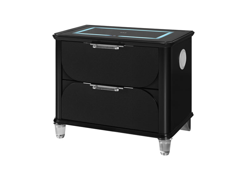 LANDO BLACK NIGHTSTAND WITH SPEAKER AND WIRELESS CHARGING PLATFORM