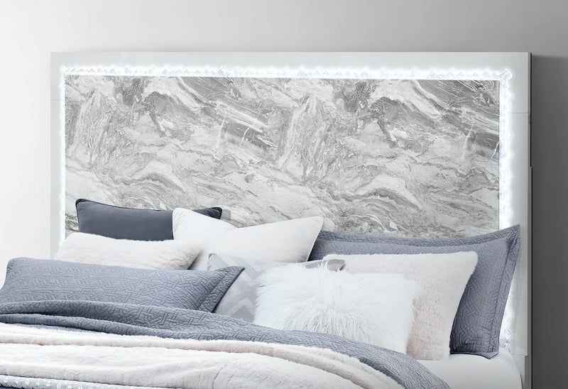 NAOMI SILVER MARBLE KING BED WITH LED