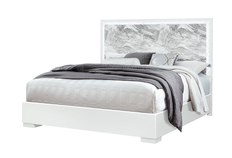 NAOMI SILVER MARBLE KING BED WITH LED