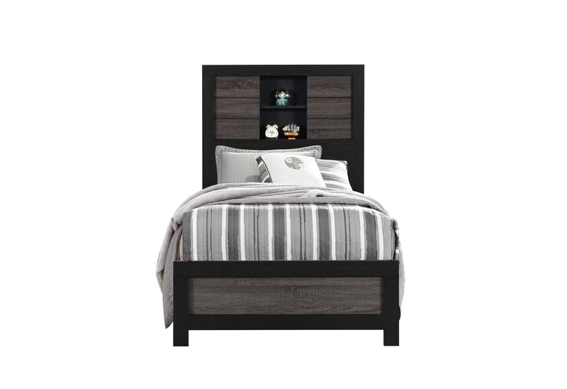 LISBON GREY/BLACK BOOKCASE TWIN BED