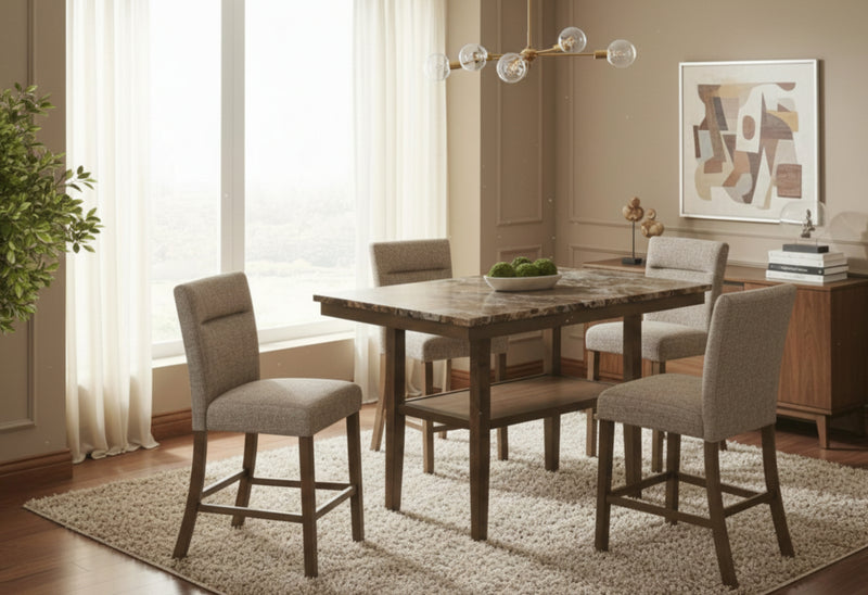 D4355 BROWN BAR TABLE WITH 4 BAR STOOLS