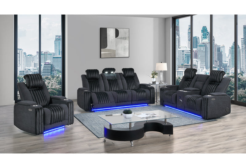 U8000 BLACK PWR REC SOFA/PWR CON REC LOVESEAT/PWR RECLINER W/PHR