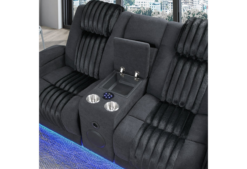 U8000 BLACK PWR REC SOFA/PWR CONSOLE REC LOVESEAT W/PHR