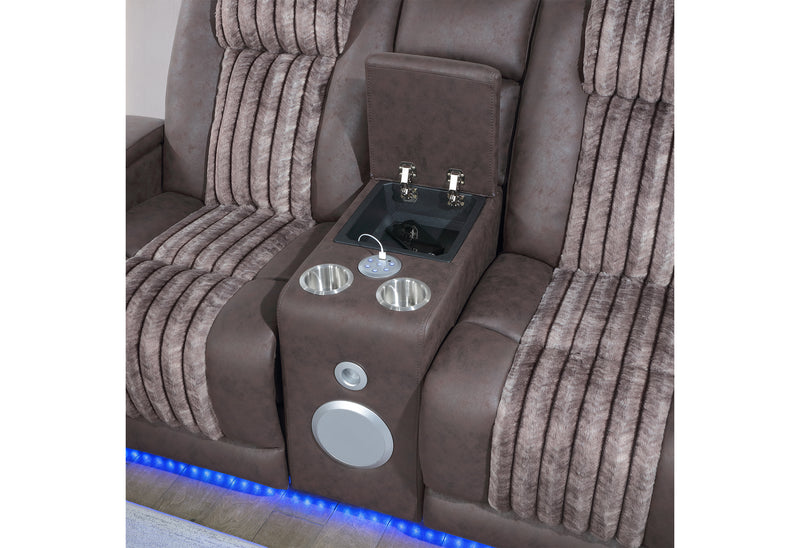 U8000 BROWN PWR REC SOFA/PWR CONSOLE REC LOVESEAT W/PHR