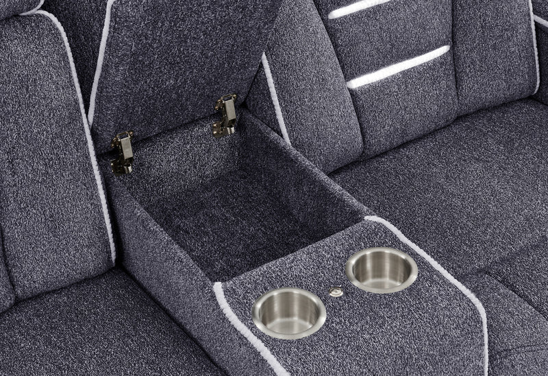U1895 GREY P2 CONSOLE RECLINING LOVESEAT WITH IS AND LED