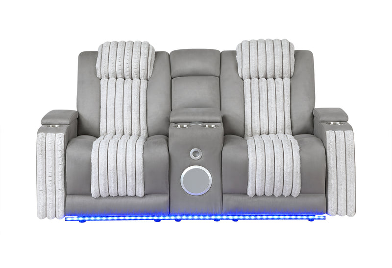 U8000 GREY PWR CONSOLE REC LOVESEAT W/PHR, LED AND SPEAKER