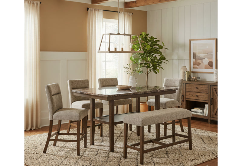 D4355 BROWN BAR TABLE WITH 6 BAR STOOLS