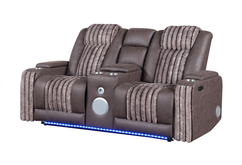 U8000 BROWN PWR CONSOLE REC LOVESEAT W/PHR, LED AND SPEAKER