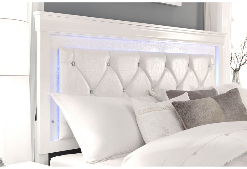 POMPEI WHITE QUEEN BED WITH LED DRESSER MIRROR AND NIGHTSTAND
