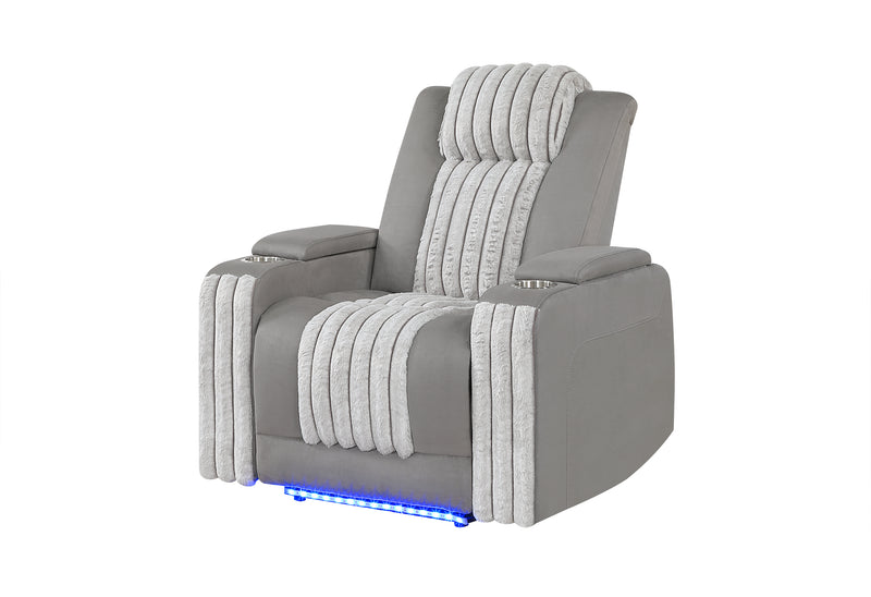 U8000 GREY POWER RECLINER W/ POWER HEADREST & LED LIGHT