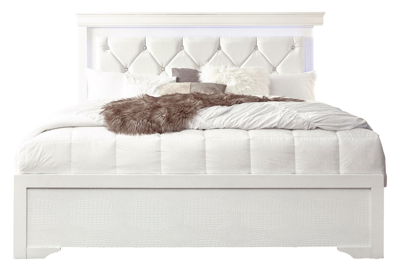 POMPEI WHITE QUEEN BED WITH LED DRESSER MIRROR AND NIGHTSTAND