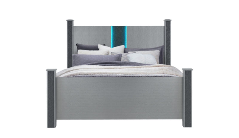 LOGAN SILVER KING BED GROUP W/ LED AND SPEAKERS