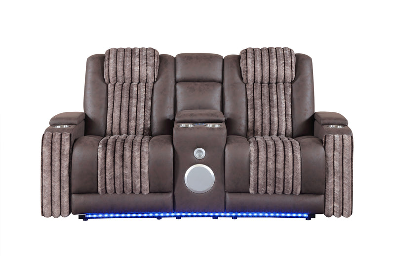 U8000 BROWN PWR CONSOLE REC LOVESEAT W/PHR, LED AND SPEAKER