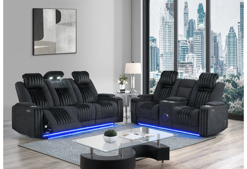 U8000 BLACK PWR REC SOFA/PWR CONSOLE REC LOVESEAT W/PHR