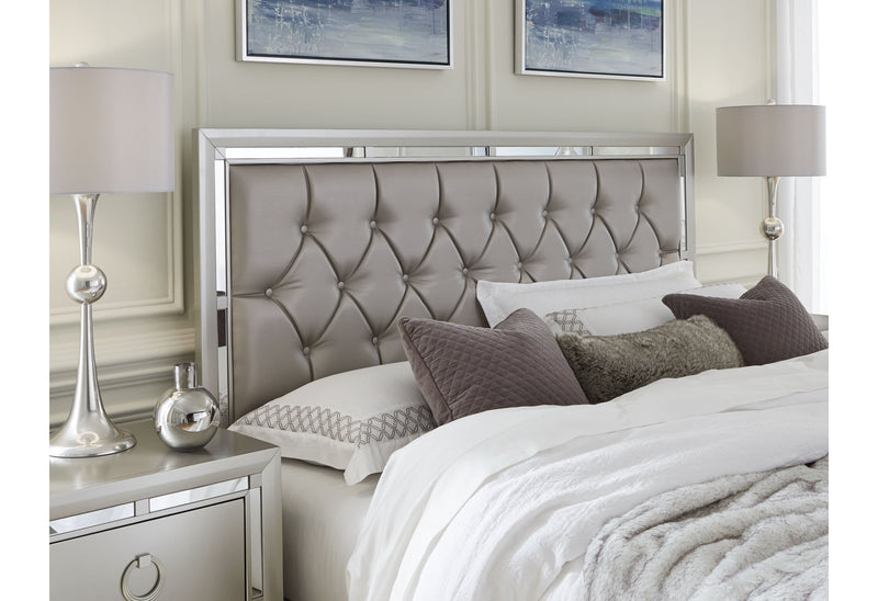 RILEY SILVER KING BED, 2 DRESSERS, MIRROR AND 2 NIGHTSTANDS