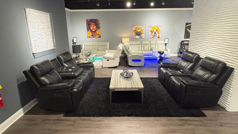 U8881 BLACK LEATHER POWER RECLINING SOFA WITH IMMERSE SOUND